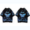 Mens Hip Hop T Shirts Blue Fire Flame Butterfly Streetwear Tshirt  Harajuku Summer Short Sleeve T-Shirt Cotton Tops Tees
