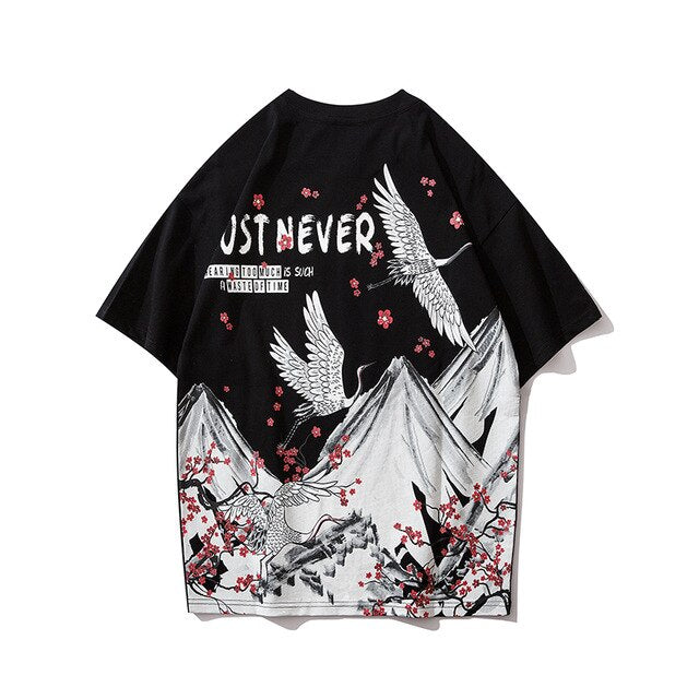 Japanese Geisha Tshirt Streetwear Short Sleeve T Shirt Japan Cotton Tops Tees Men Harajuku Hip Hop T-Shirt