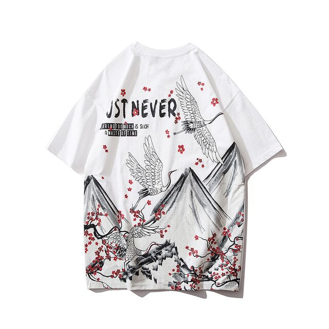 Japanese Geisha Tshirt Streetwear Short Sleeve T Shirt Japan Cotton Tops Tees Men Harajuku Hip Hop T-Shirt