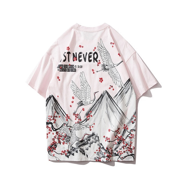 Japanese Geisha Tshirt Streetwear Short Sleeve T Shirt Japan Cotton Tops Tees Men Harajuku Hip Hop T-Shirt