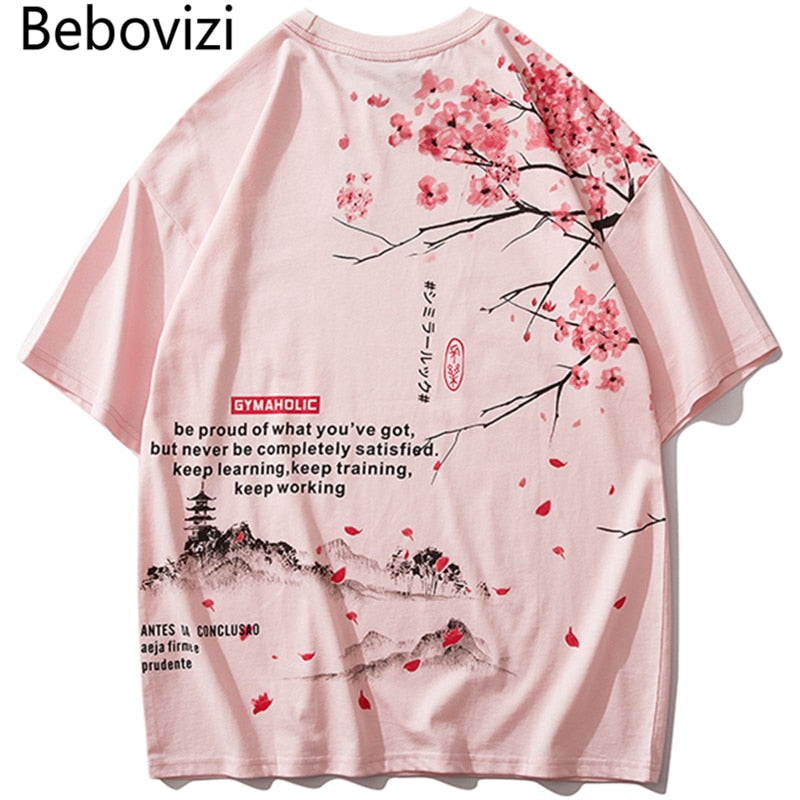 Japanese Geisha Tshirt Streetwear Short Sleeve T Shirt Japan Cotton Tops Tees Men Harajuku Hip Hop T-Shirt